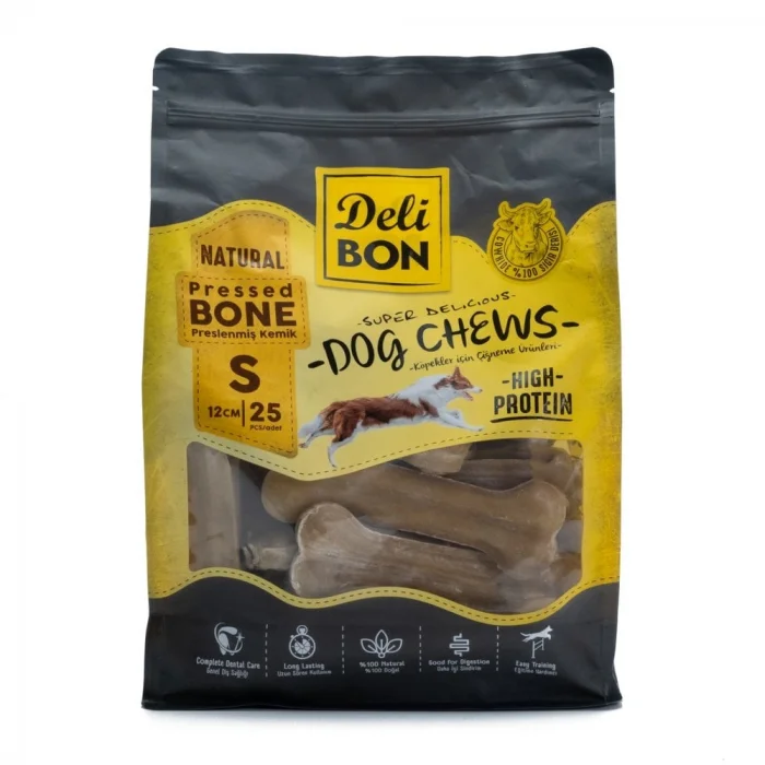 Delibon Deri Pres Kemik Köpek Ödülü Small Naturel 12 Cm 25 Adet