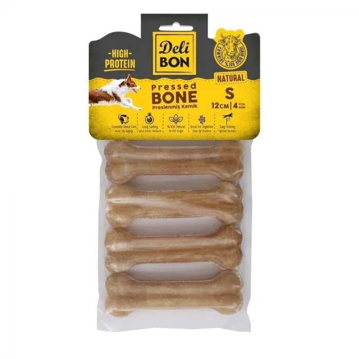 Delibon Deri Press Köpek Kemik Ödülü Small Naturel 12 Cm 4 Adet