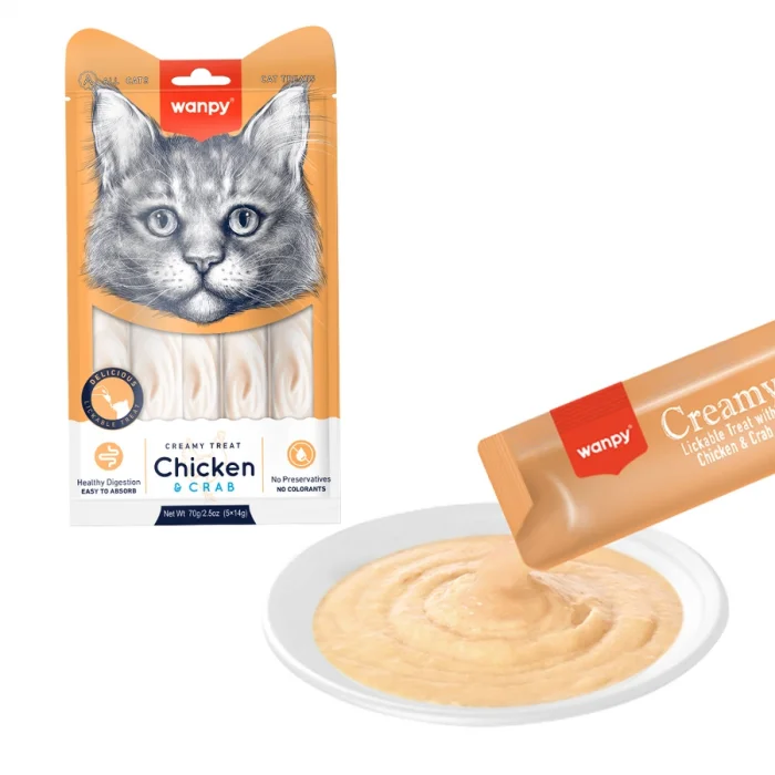 Wanpy Kremalı Tavuk ve Yengeçli Kedi Ödül Maması (5 x 14 gr)