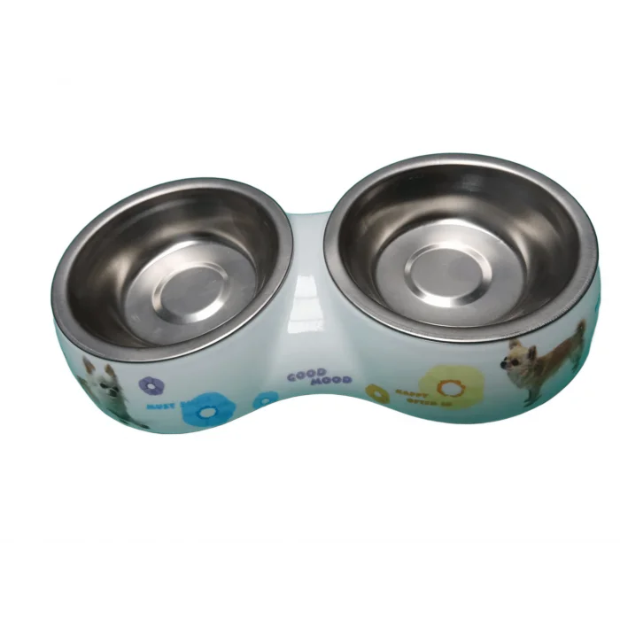 Nunbell İkili Köpek Figürlü Melamin Çelik Mama Kabı (M)