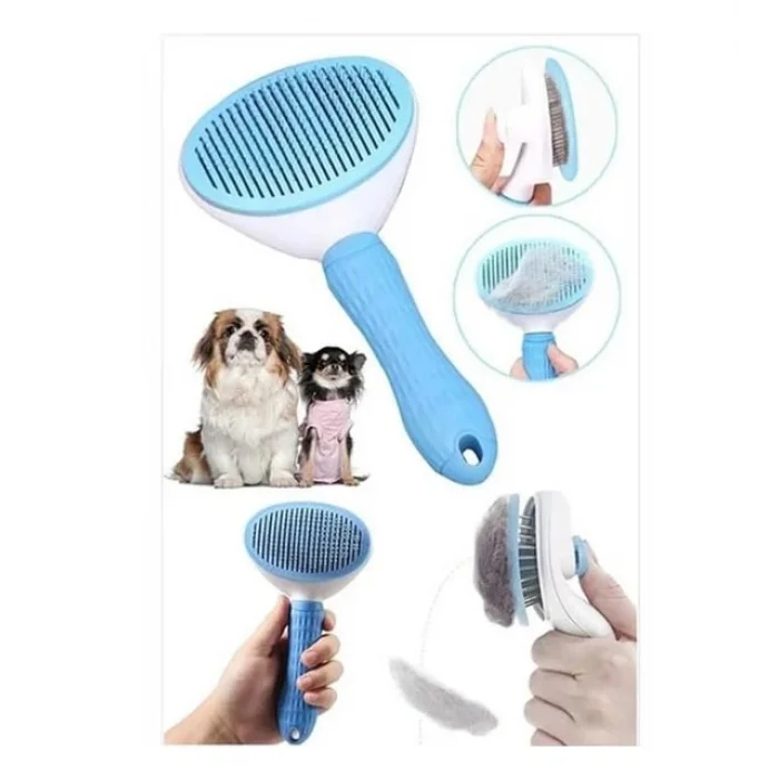 Vetinova Metal Uçlu Otomatik Kedi Köpek Tarağı - Mavi