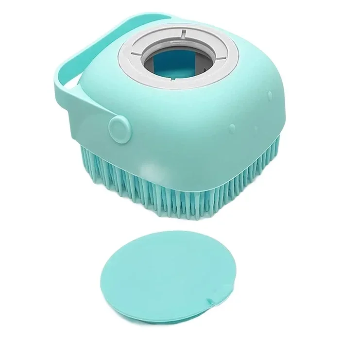 Pet Brush Hazneli Silikon Banyo Şampuan Fırçası Mavi 8,8 Cm