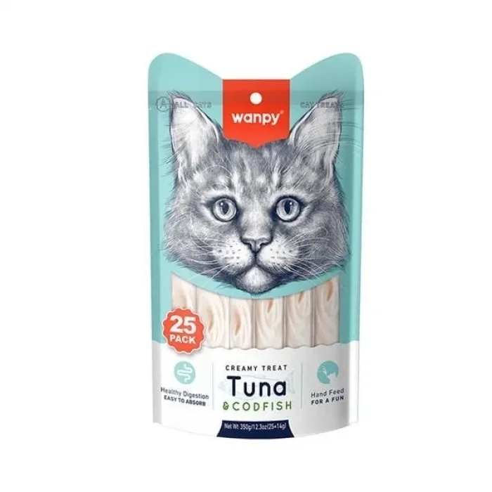 Wanpy Ton ve Morina Balıklı Sıvı Kedi Ödül Maması (25 x 14 g)