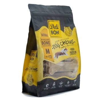 Delibon Deri Pres Kemik Köpek Ödülü Medium Naturel 15 Cm 12 Adet