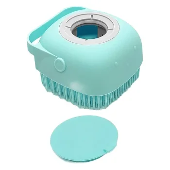 Pet Brush Hazneli Silikon Banyo Şampuan Fırçası Mavi 8,8 Cm