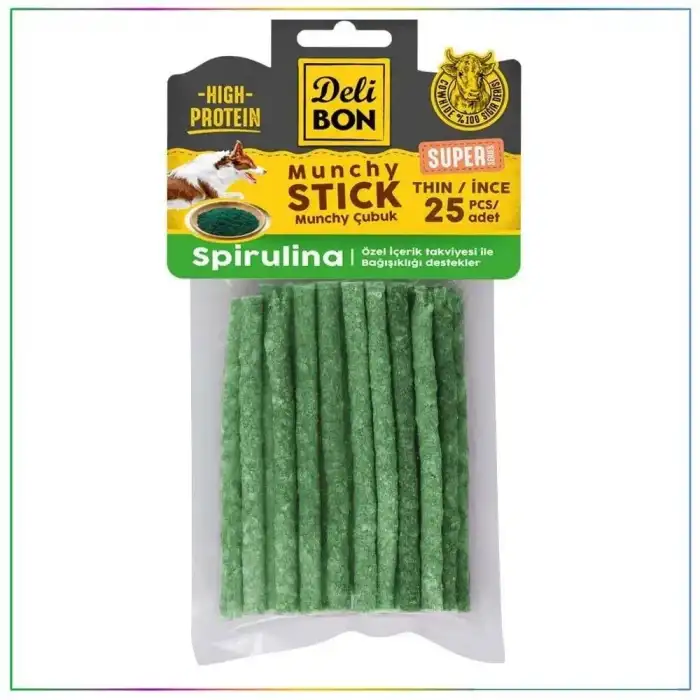 Delibon Süper Munchy Çubuk Spirulinalı Köpek Çiğneme Kemiği İnce 25 Adet