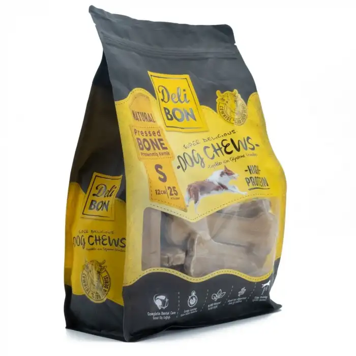 Delibon Deri Pres Kemik Köpek Ödülü Small Naturel 12 Cm 25 Adet