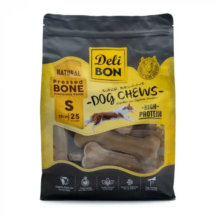 Delibon Deri Pres Kemik Köpek Ödülü Small Naturel 12 Cm 25 Adet