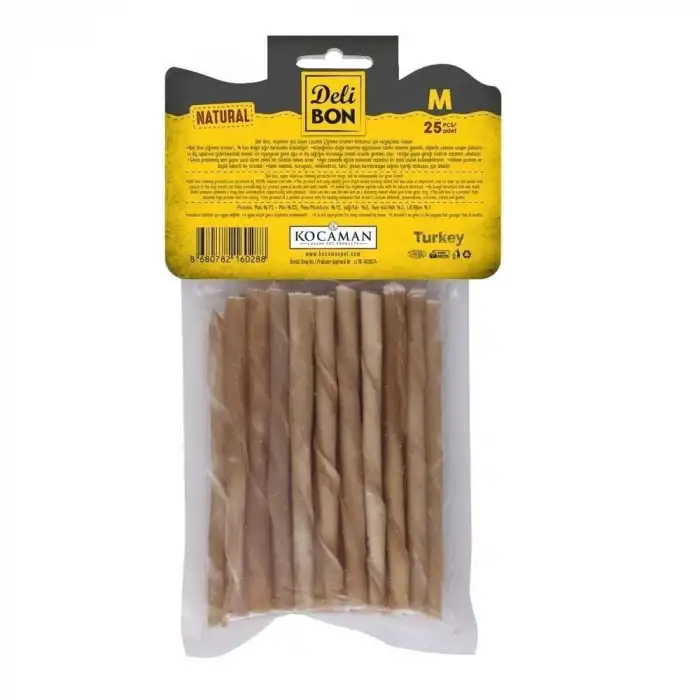 Delibon Orta Boy Deri Burgu Çubuk Köpek Ödülü Naturel 25 Adet