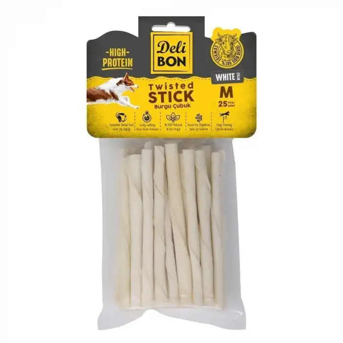 Delibon Orta Boy Deri Burgu Çubuk Köpek Ödülü Beyaz 25 Adet