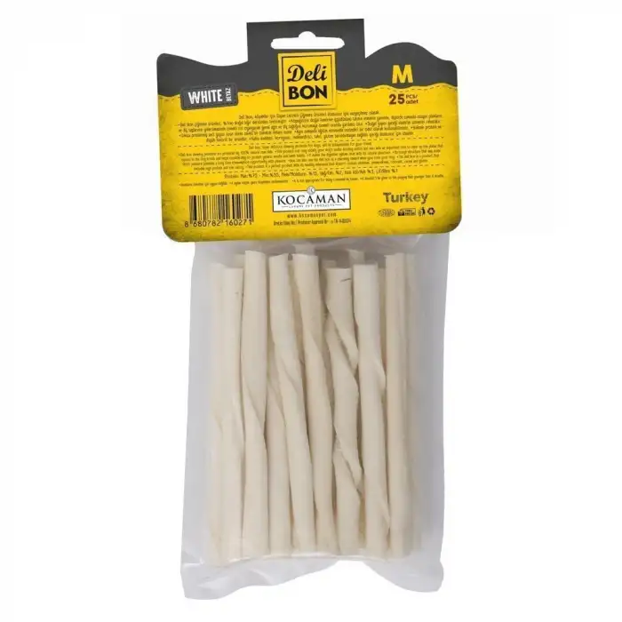 Delibon Orta Boy Deri Burgu Çubuk Köpek Ödülü Beyaz 25 Adet