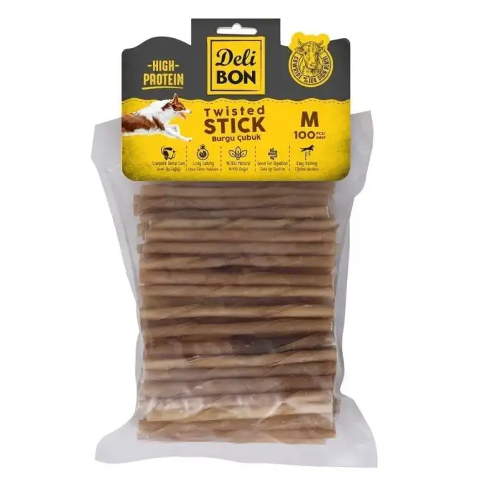 Delibon Orta Boy Deri Burgu Çubuk Köpek Ödülü Naturel 100 Adet