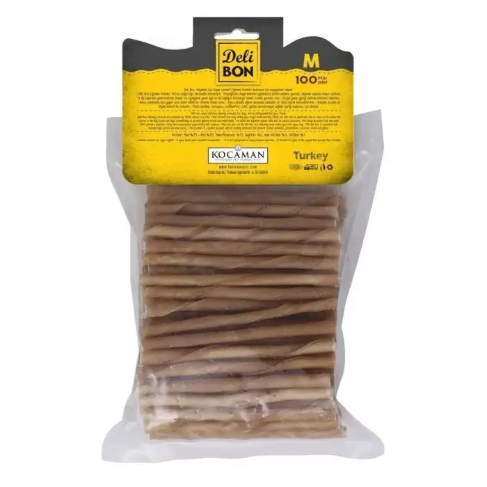 Delibon Orta Boy Deri Burgu Çubuk Köpek Ödülü Naturel 100 Adet