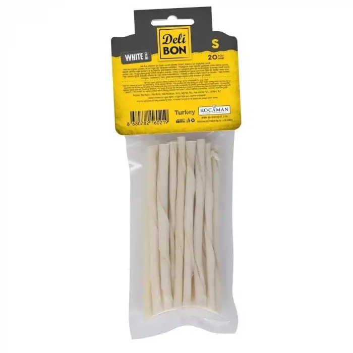 Delibon İnce Deri Burgu Çubuk Köpek Ödülü Beyaz 20 Adet