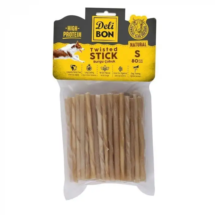 Delibon İnce Deri Burgu Çubuk Köpek Ödülü Naturel 80 Adet