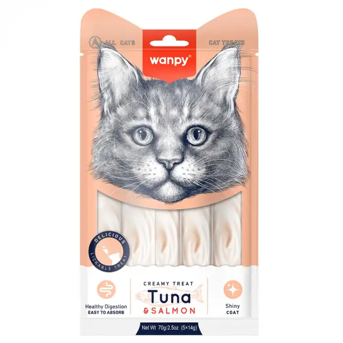 Wanpy Ton Balığı ve Somonlu Sıvı Kedi Ödül Maması 5x14 Gr