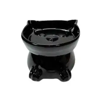 Vetinova Kedi Figürlü Ayaklı Seramik Mama Su Kabı Siyah