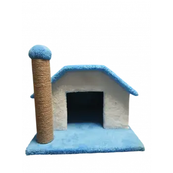 Vetinova Tek Katlı Tırmalamalı Kedi Evi Soft Kumaşlı Mavi (40x40x40 cm)