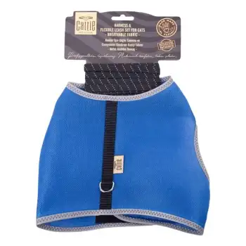 Cattie Mavi Havalı Dokuma Kedi Göğüs & Gezdirme Takımı 1x20-30 Cm