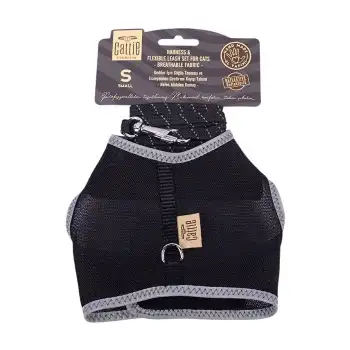 Cattie Havalı Dokuma Kedi Göğüs & Gezdirme Takımı Siyah Small