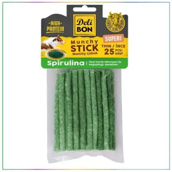 Delibon Süper Munchy Çubuk Spirulinalı Köpek Çiğneme Kemiği İnce 25 Adet