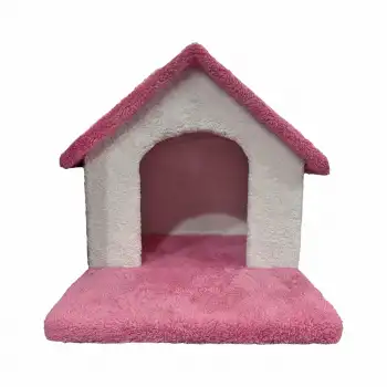 Vetinova Tek Katlı Tırmalamalı Kedi Evi Soft Kumaşlı Pembe (40x40x40 cm)