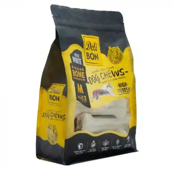 Delibon Deri Pres Kemik Köpek Ödülü Medium Beyaz 15 Cm 12 Adet