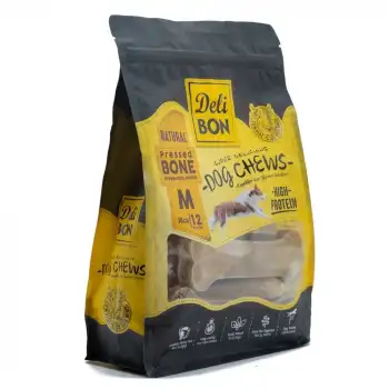 Delibon Deri Pres Kemik Köpek Ödülü Medium Naturel 15 Cm 12 Adet