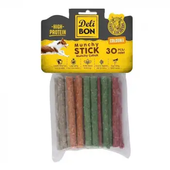 Delibon Munchy Karışık Renkli Kalın Deri Köpek Çubuk Ödülü 30 Adet