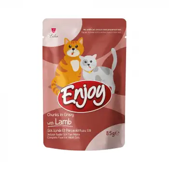 Enjoy Sos İçinde Et Parçacıklı Kuzu Etli Yetişkin Kedi Pouch Mama (85 g)