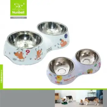 Nunbell İkili Köpek Figürlü Melamin Çelik Mama Kabı (M)