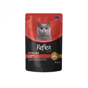 Reflex Plus Jöle İçinde Et Parçacıklı Biftekli Kısırlaştırılmış Yetişkin Kedi Maması 85 Gr