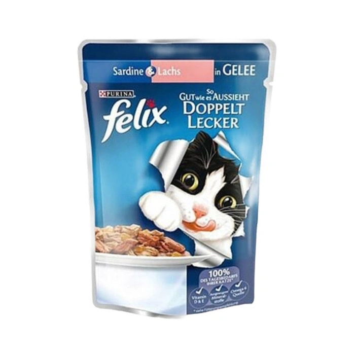 Felix Çifte Lezzet Somonlu Ve Sardalyalı Yetişkin Kedi Pouch Yaş Mama 85 Gr