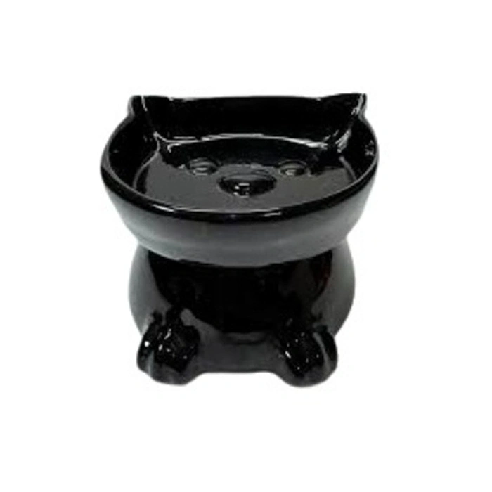 Vetinova Kedi Figürlü Ayaklı Seramik Mama Su Kabı Siyah