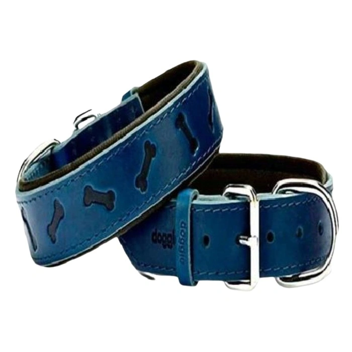 Doggie Comfort Deri Kemik Desenli Köpek Boyun Tasması Small Mavi 2x30-35 Cm