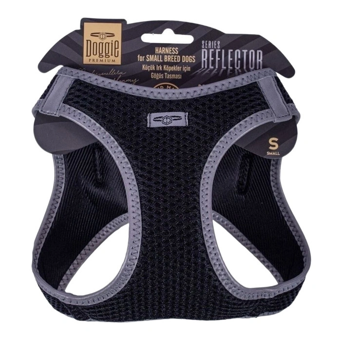 Doggie Dokuma Reflektör Serisi Küçük Irk Göğüs Tasması Siyah S 32-38 Cm