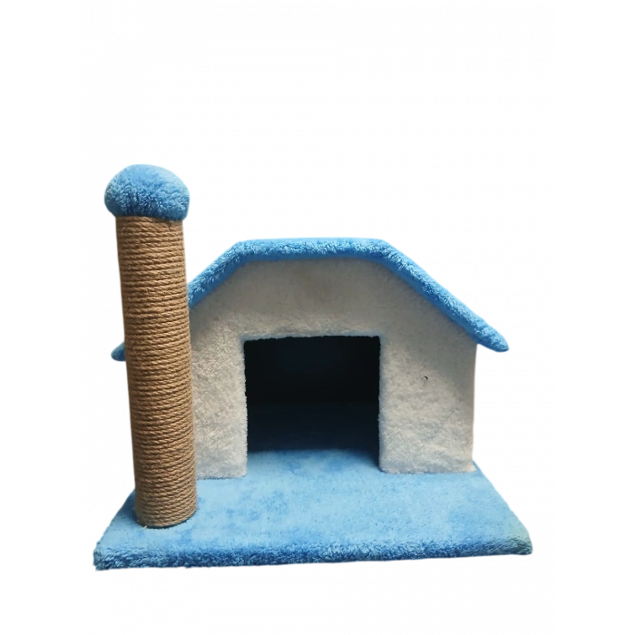 Vetinova Tek Katlı Tırmalamalı Kedi Evi Soft Kumaşlı Mavi (40x40x40 cm)