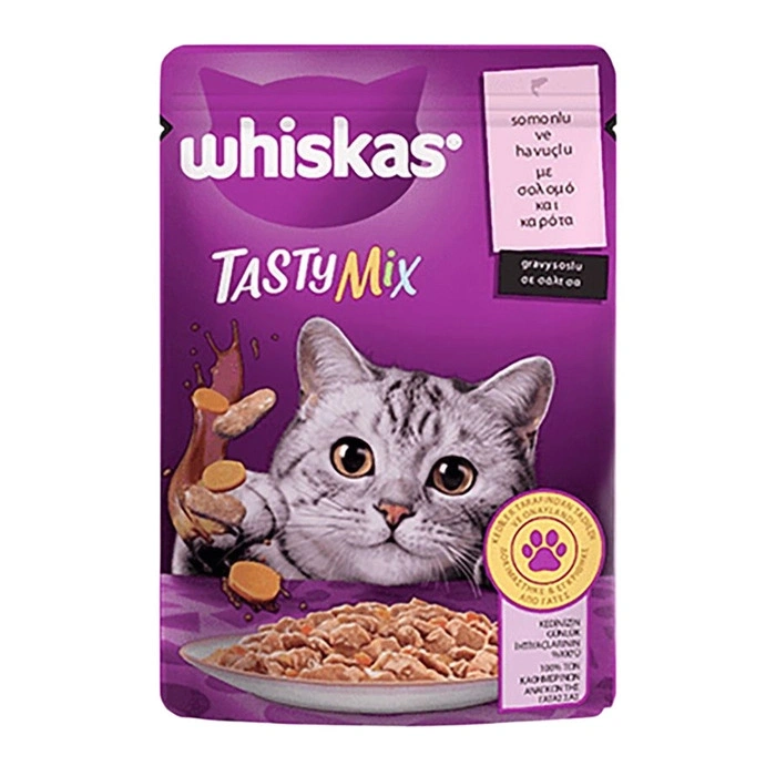 Whiskas Pouch Tasty Mix Somonlu ve Havuçlu Yetişkin Konserve Kedi Maması 85 Gr