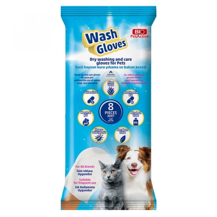 Bio Pet Active Wash Gloves Kuru Yıkama Bakım Eldiveni ( 8 Adet )