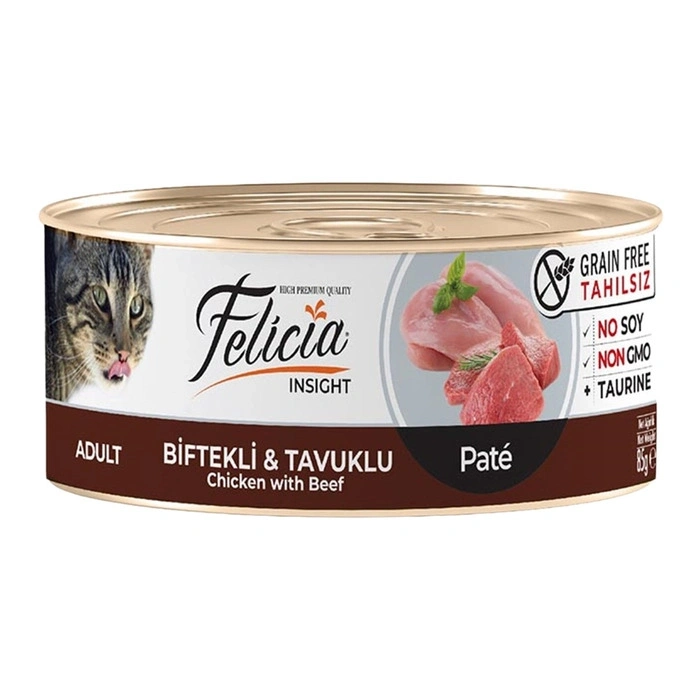 Felicia Tahılsız Kıyılmış Biftekli Tavuklu Yetişkin Kedi Konservesi 85 gr