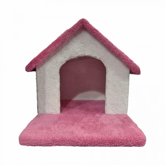 Vetinova Tek Katlı Tırmalamalı Kedi Evi Soft Kumaşlı Pembe (40x40x40 cm)