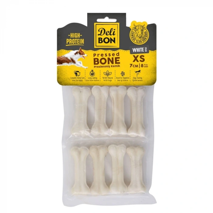 Delibon Deri Press Köpek Kemik Ödülü Xsmall Beyaz 7 Cm 8 Adet