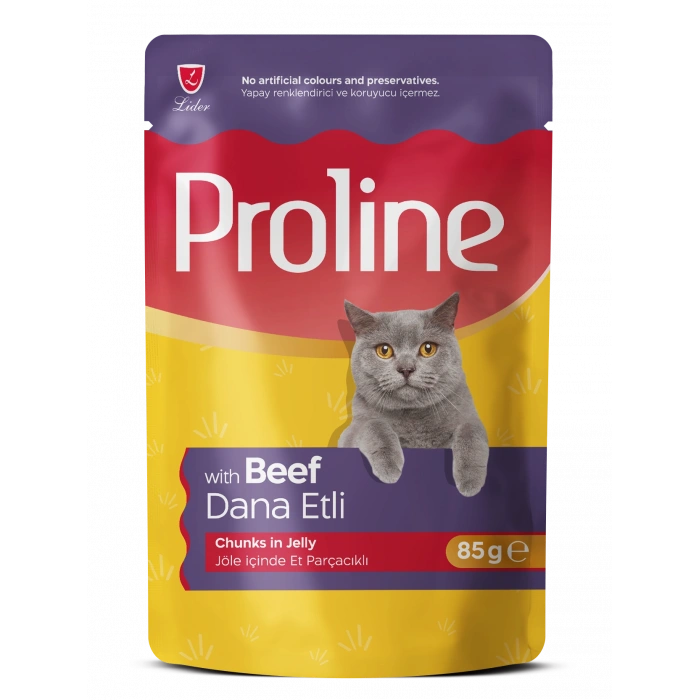 Proline Jöle İçinde Et Parçacıklı Dana Etli Yetişkin Kedi Maması (85 g)