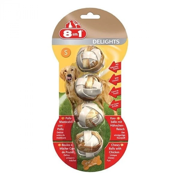 8 In 1 Delights Balls S Size Tavuklu Köpek Çiğneme Topu 4 Adet