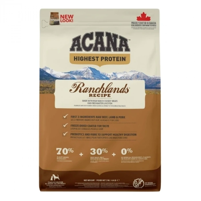 Acana Ranchlands Tahılsız Sığır ve Kuzu Etli Yetişkin Köpek Maması 2 Kg