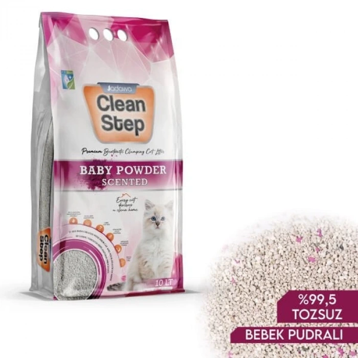 Clean Step Aktif Karbonlu Bebek Pudralı İnce Taneli Topaklanan Bentonit Kedi Kumu 10 Lt