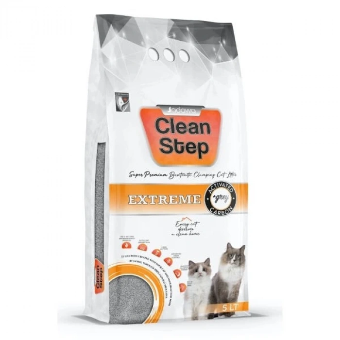 Clean Step Aktif Karbonlu Kokusuz İnce Taneli Topaklanan Bentonit Kedi Kumu 5 Lt