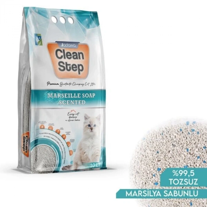 Clean Step Aktif Karbonlu Marsilla Kokulu İnce Taneli Topaklanan Bentonit Kedi Kumu 10 Lt