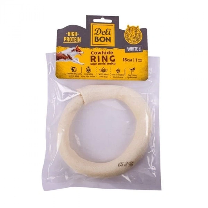 Delibon Deri El İşi Simit Kemik Köpek Ödülü Beyaz 15 Cm 1 Adet