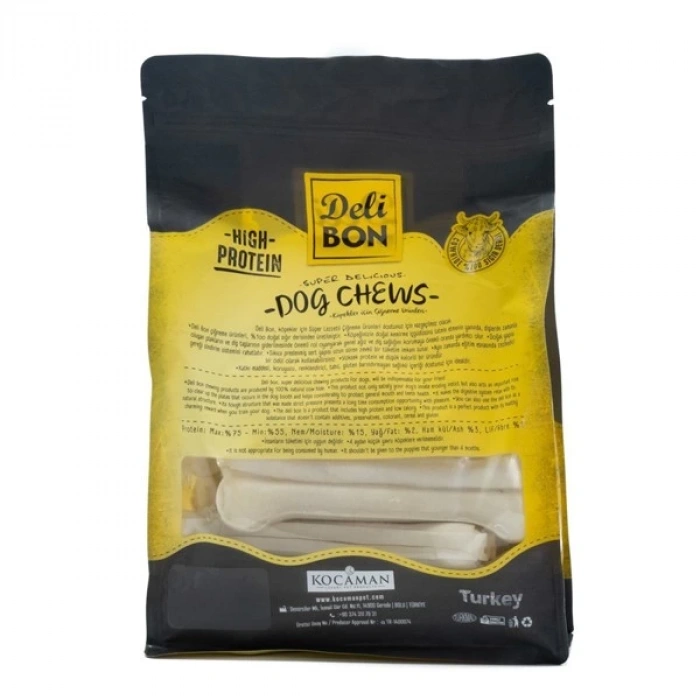 Delibon Deri Pres Kemik Köpek Ödülü Medium Beyaz 15 Cm 12 Adet